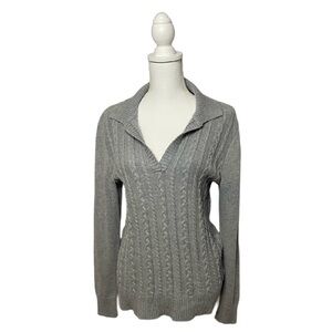 Talbots gray cable knit collared sweater